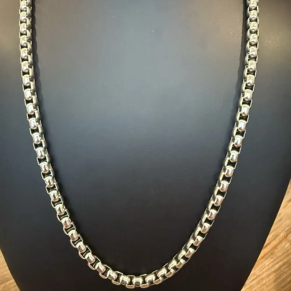 SHR Stainless Steel Heavy Round Box Chain Necklace 57g Venetian Link 22” Length
